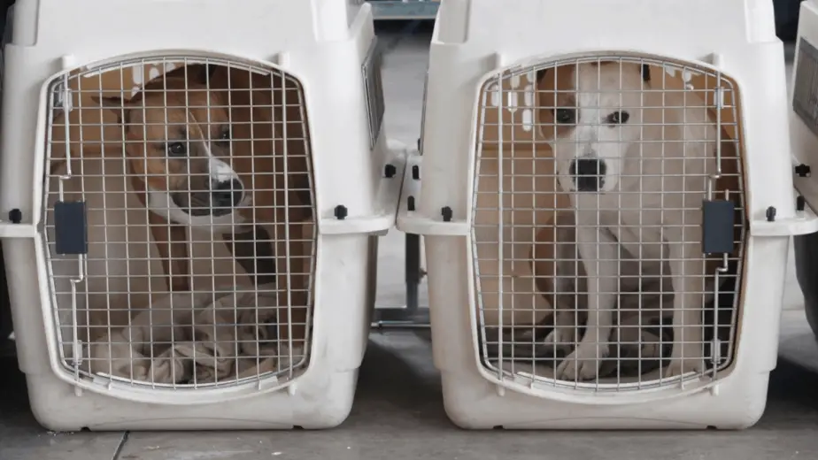 dogs getting ready to travel in the cargo