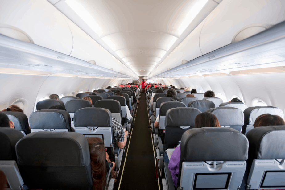 dog under the seat of an airplane